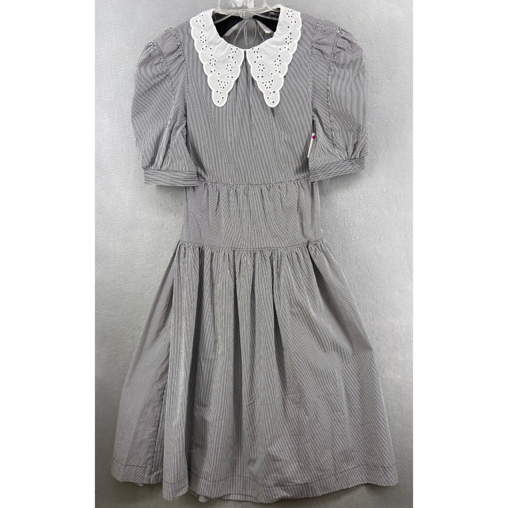 En Saison Gray Striped Midi Dress with White Collar